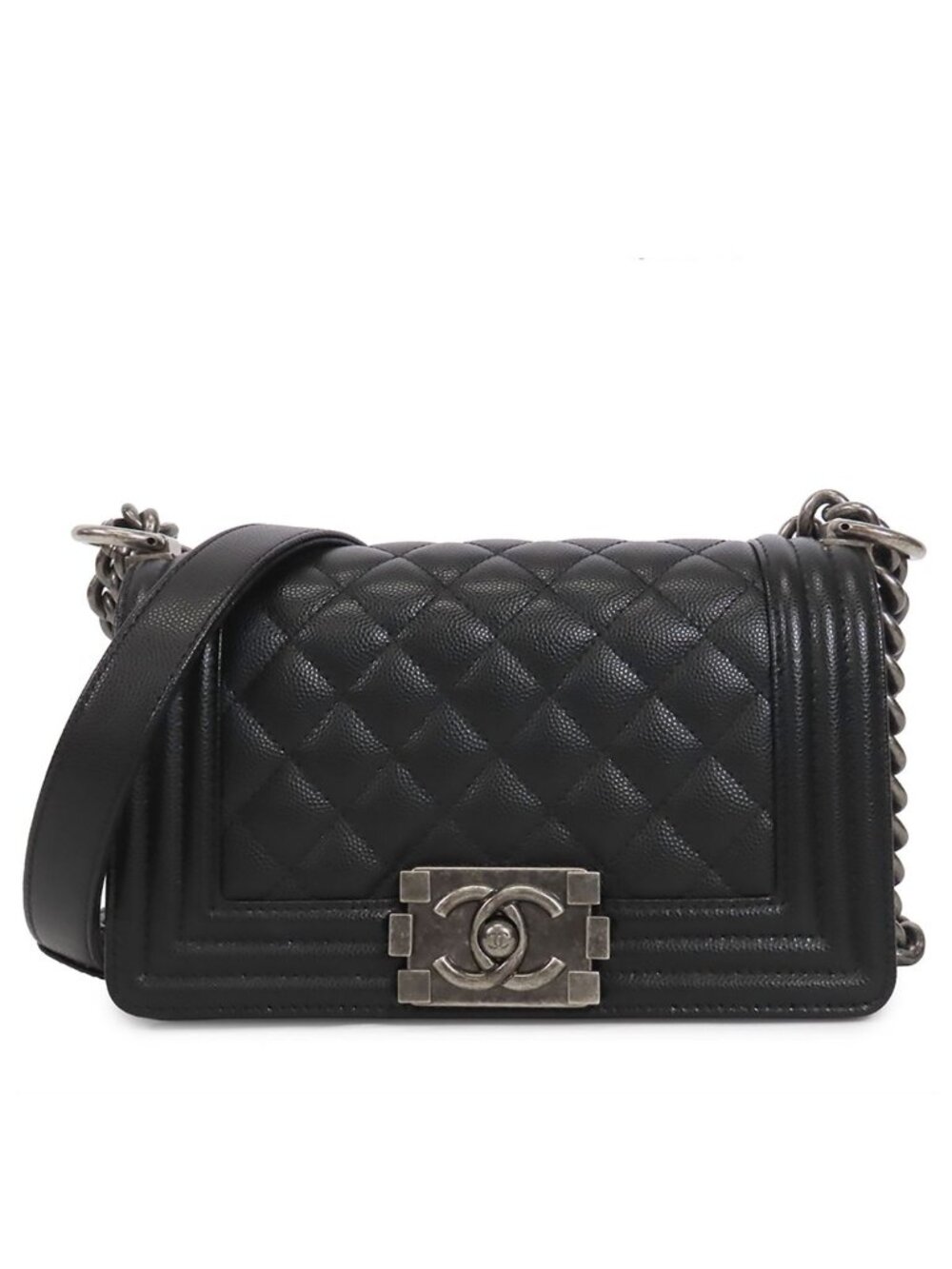 Chanel Boy Black Silver Caviar Leather Small 20 Shoulder Bag